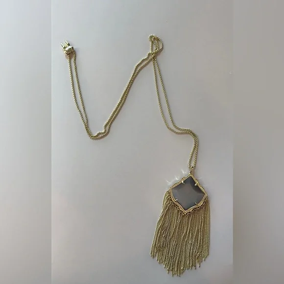 Kingston Gold Long Pendant Necklace In Slate Cats Eye - Picture 4 of 8